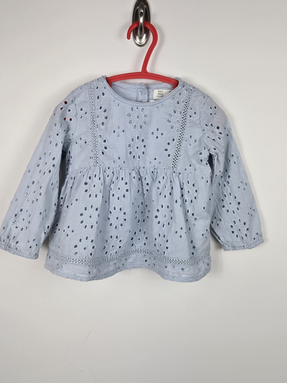Zara Baby Light Blue Eyelet Cotton Blouse Size 12-18 Months Cottagecore
